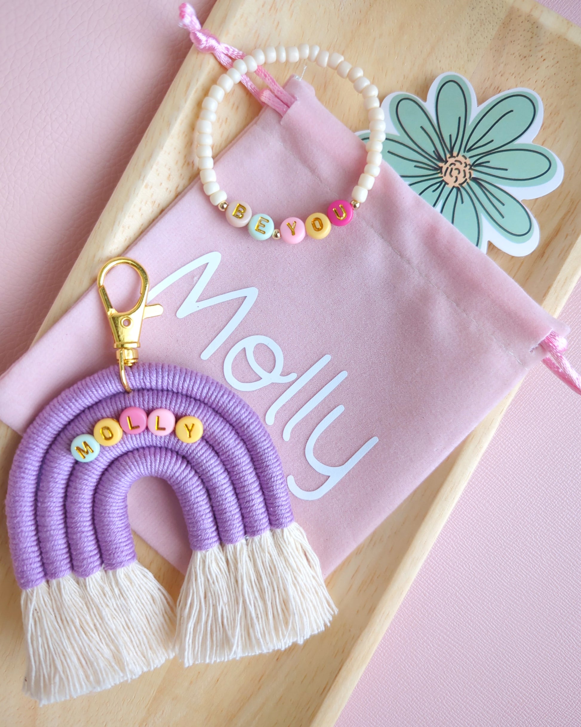 Gift Set - Rainbow bag charm + bracelet + pouch